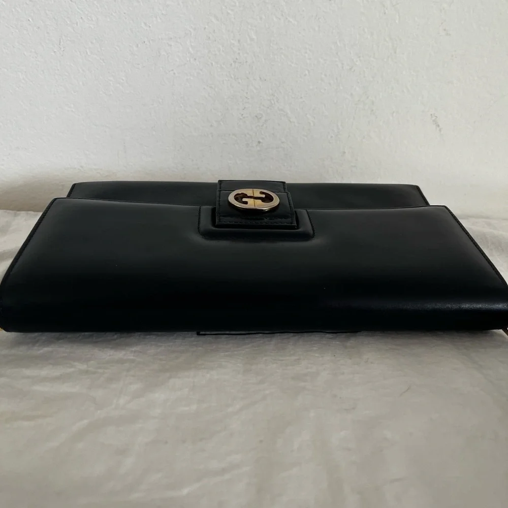 Rare Vintage Gucci Shoulder Clutch Bag Black Leather 1970s